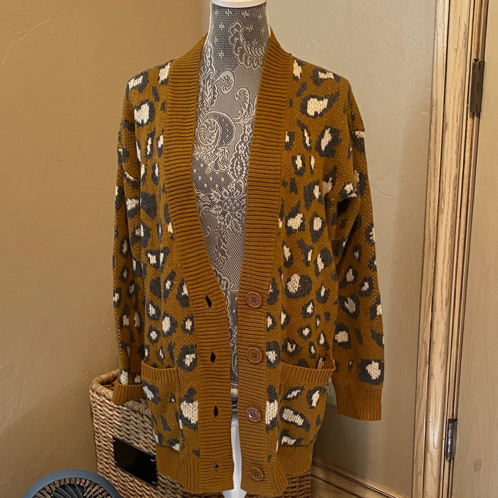 Leopard Print Button-Up Cardigan Sweater